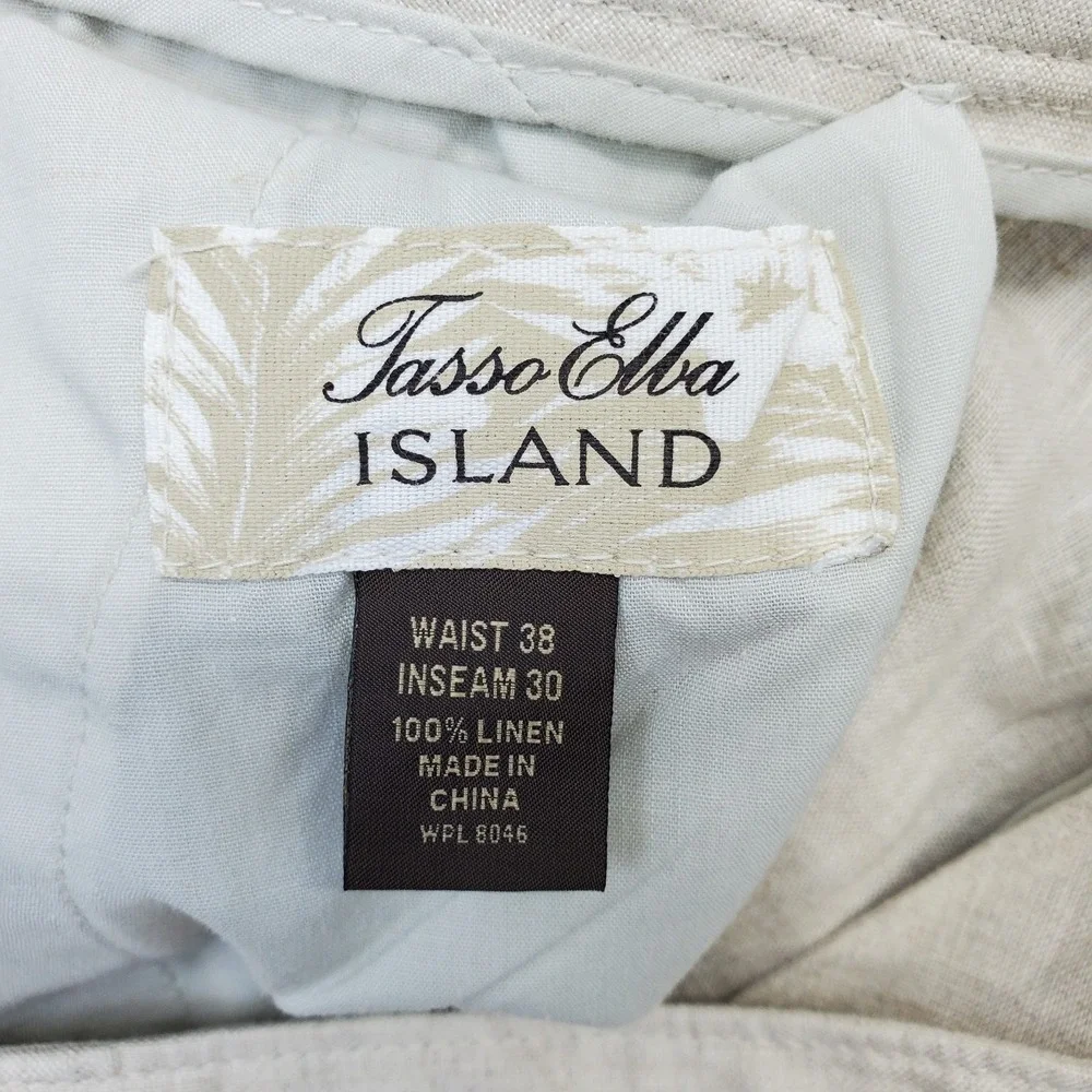 Tasso Elba Island Trouser Pants Mens 38x30 Tan Linen Straight Leg Drawstring